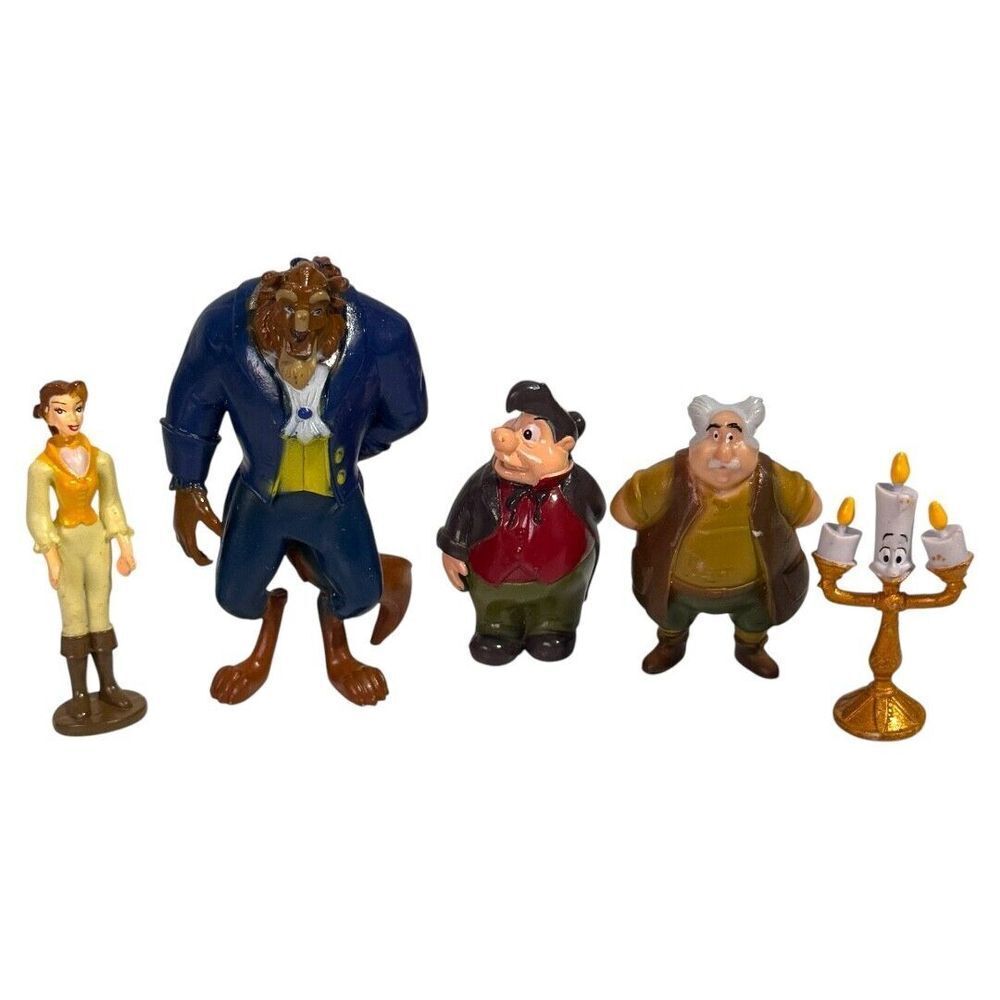5 x DISNEY BEAUTY AND THE BEAST FIGURES CAKE TOPPERS PLAY VGC‎